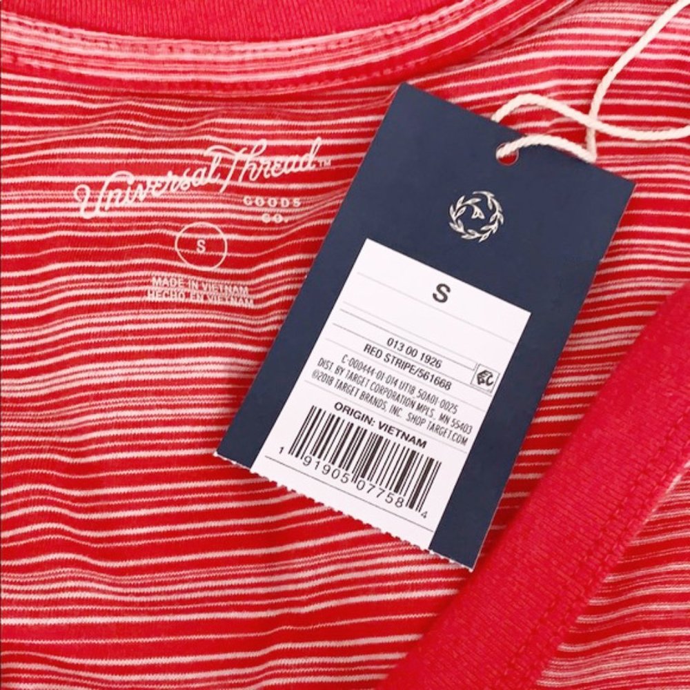 Red/White Stripe V-Neck T-Shirt - Sizes XS, S - Picture 2 of 3
